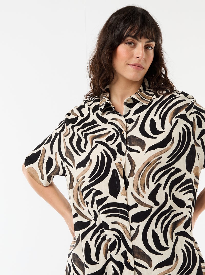Camisa de manga corta abotonada Negro - Kiabi
