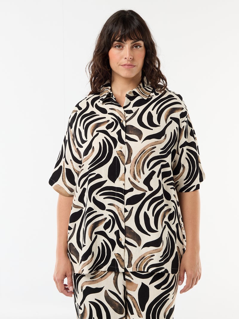 Camisa de manga corta abotonada Negro - Kiabi