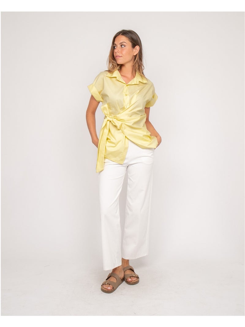 Camisa de manga corta anudada al lateral OMERVA Amarillo - Kiabi