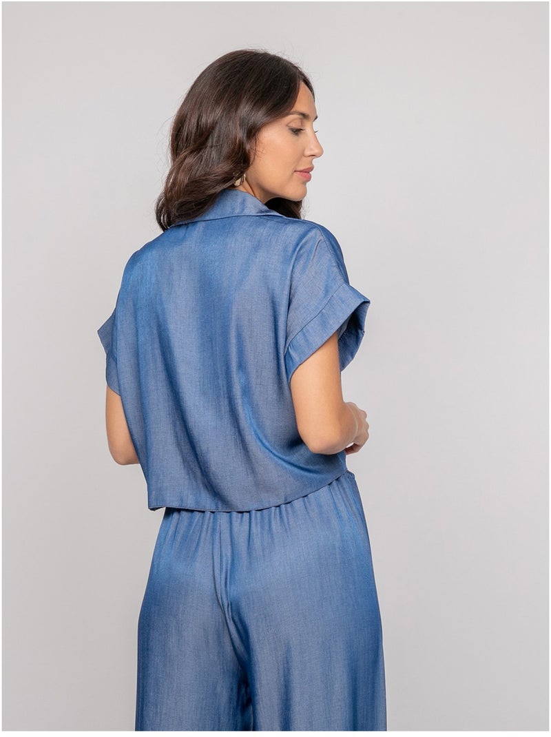 Camisa de manga corta anudada OMERLIE Azul - Kiabi
