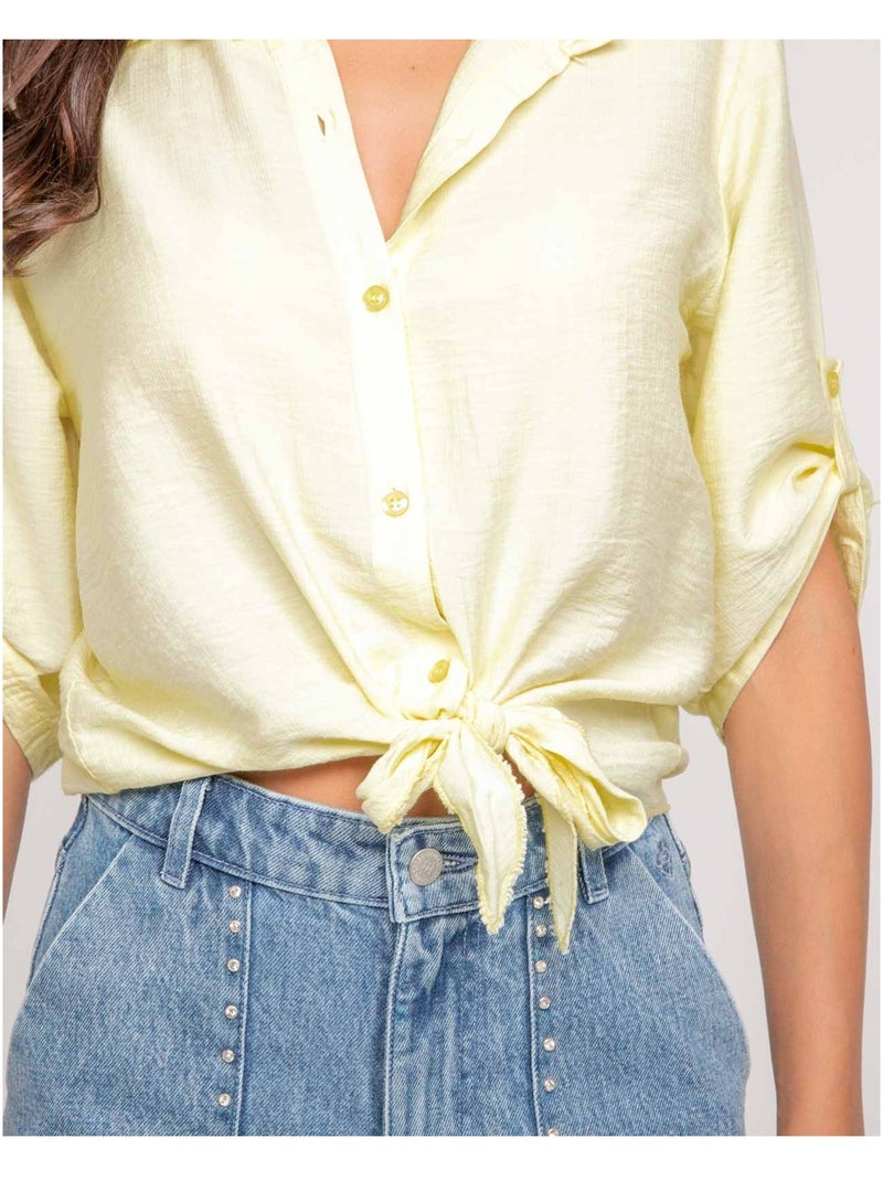 Camisa de manga corta anudada OVELIE Amarillo - Kiabi
