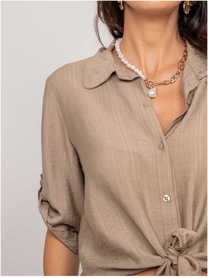Camisa de manga corta anudada OVELIE Beige - Kiabi