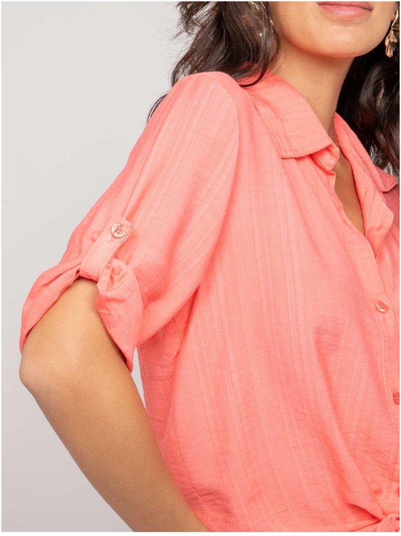 Camisa de manga corta anudada OVELIE Naranja coral - Kiabi