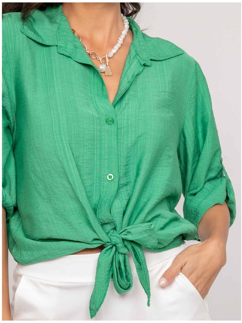 Camisa de manga corta anudada OVELIE Verde - Kiabi