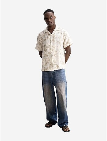 Camisa de manga corta bordada de popelín de algodón giesto