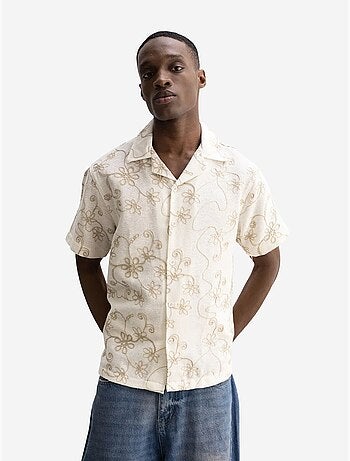 Camisa de manga corta bordada de popelín de algodón giesto