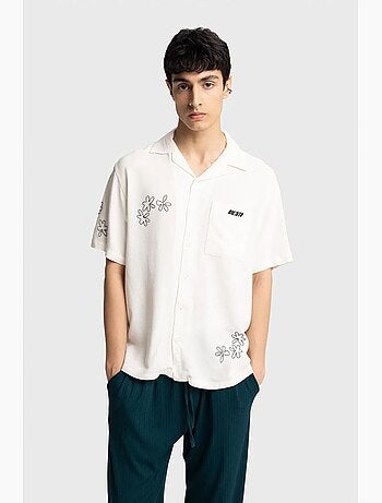 Camisa de manga corta bordada de popelín de algodón giesto