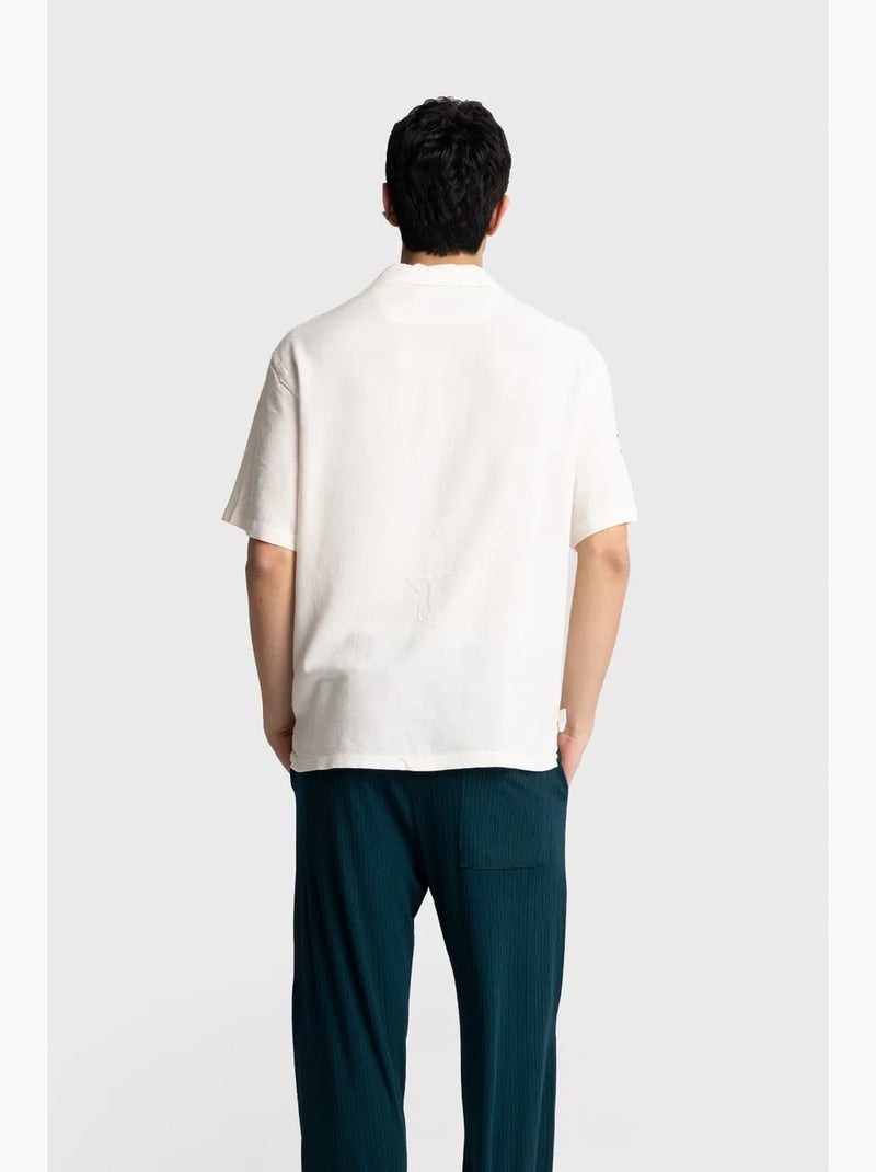 Camisa de manga corta bordada de popelín de algodón giesto Blanco roto - Kiabi