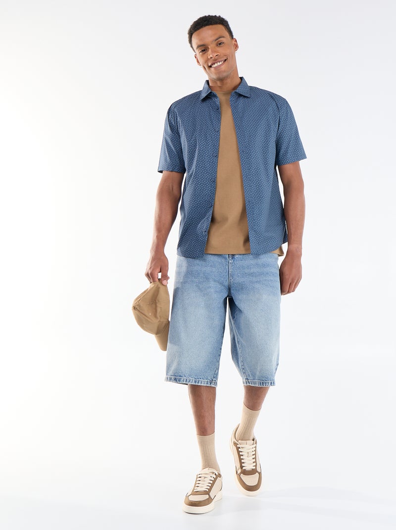 Camisa de manga corta con abertura abotonada Azul - Kiabi