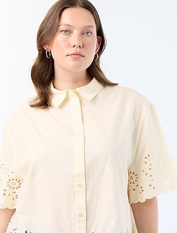 Camisa de manga corta con bordado calado