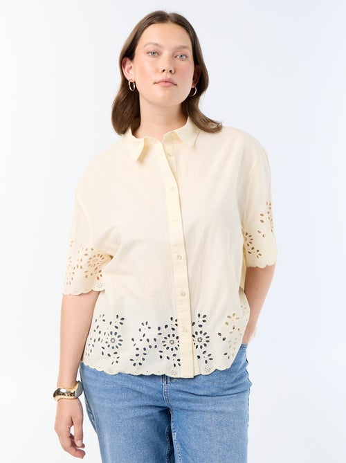 Camisa de manga corta con bordado calado - Kiabi
