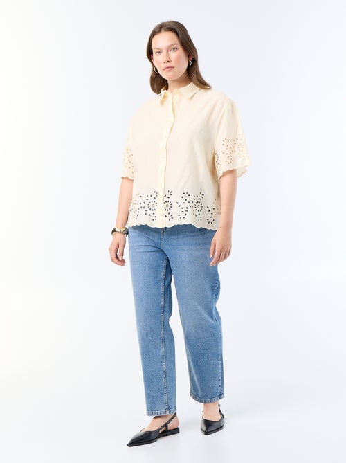 Camisa de manga corta con bordado calado - Kiabi
