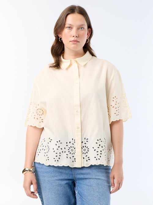 Camisa de manga corta con bordado calado - Kiabi