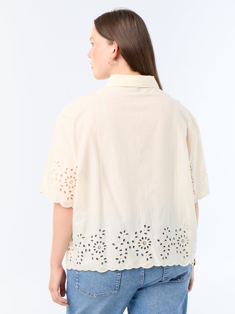 Camisa de manga corta con bordado calado Amarillo - Kiabi