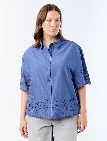 Camisa de manga corta con bordado calado