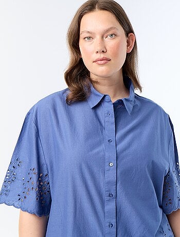 Camisa de manga corta con bordado calado