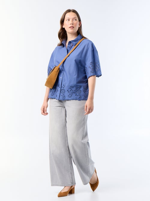 Camisa de manga corta con bordado calado - Kiabi