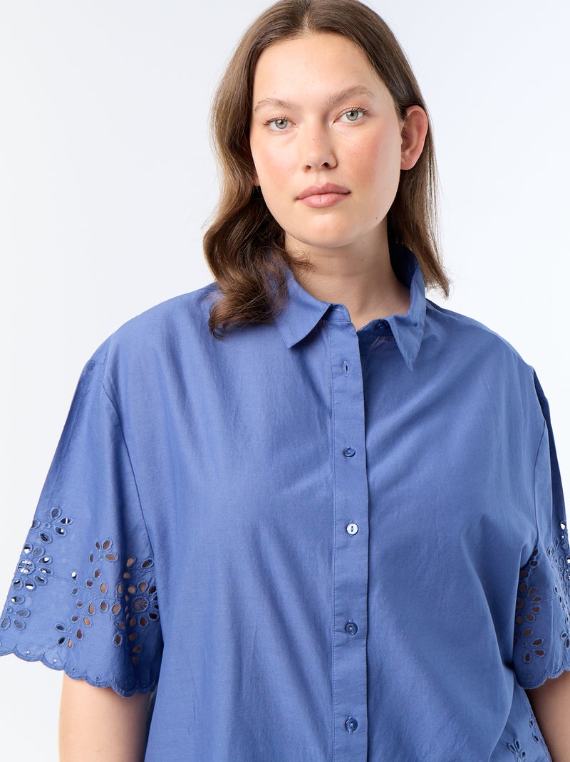 Camisa de manga corta con bordado calado Azul - Kiabi