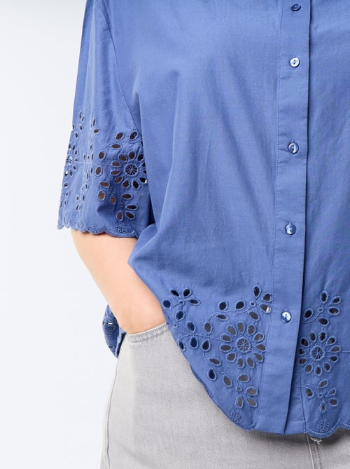 Camisa de manga corta con bordado calado - Kiabi