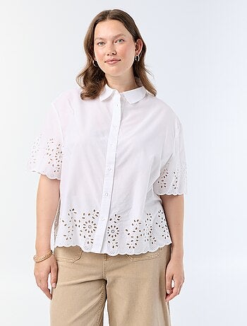 Camisa de manga corta con bordado calado