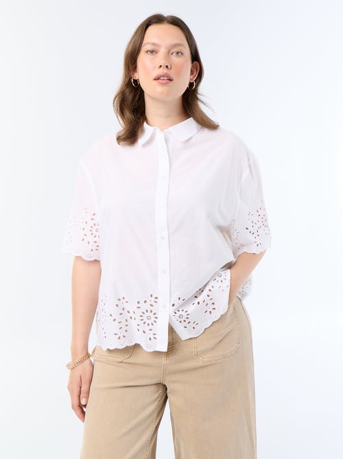 Camisa de manga corta con bordado calado - Kiabi