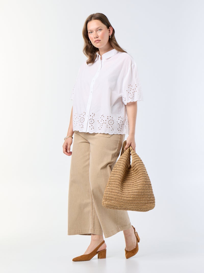 Camisa de manga corta con bordado calado Blanco - Kiabi