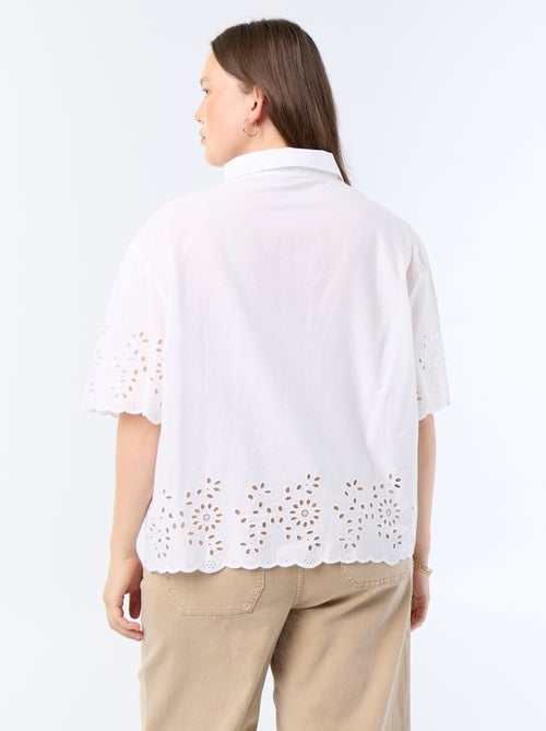 Camisa de manga corta con bordado calado - Kiabi