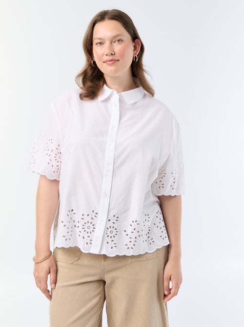 Camisa de manga corta con bordado calado - Kiabi