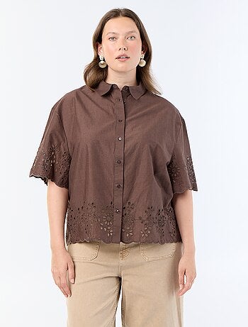 Camisa de manga corta con bordado calado