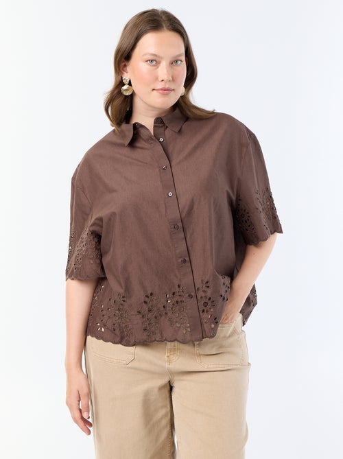 Camisa de manga corta con bordado calado - Kiabi Camisa de manga corta con bordado calado - Kiabi