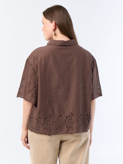 Camisa de manga corta con bordado calado - Kiabi Camisa de manga corta con bordado calado - Kiabi