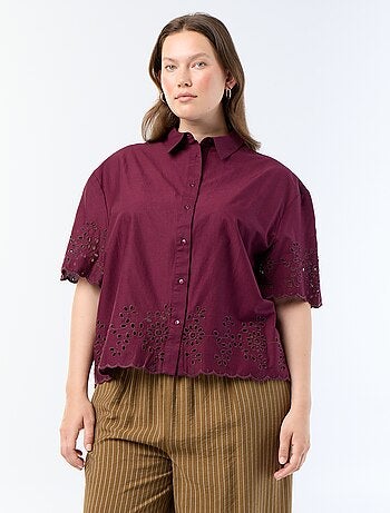 Camisa de manga corta con bordado calado