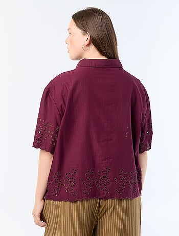 Camisa de manga corta con bordado calado