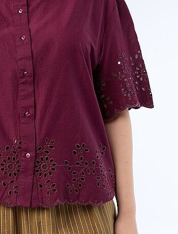 Camisa de manga corta con bordado calado