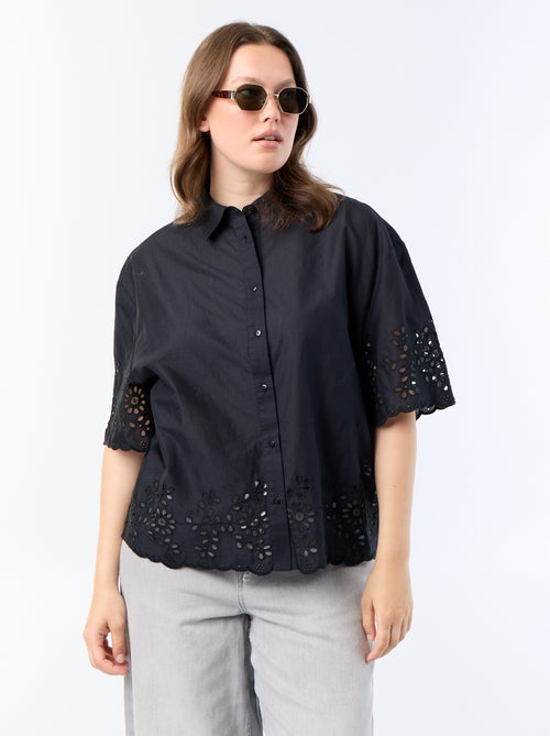 Camisa de manga corta con bordado calado - Kiabi Camisa de manga corta con bordado calado - Kiabi