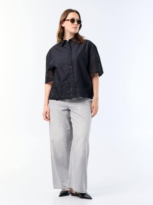 Camisa de manga corta con bordado calado - Kiabi Camisa de manga corta con bordado calado - Kiabi