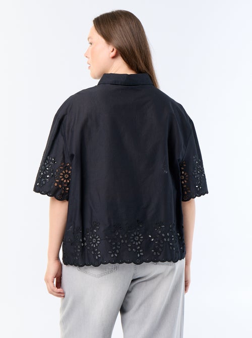 Camisa de manga corta con bordado calado - Kiabi Camisa de manga corta con bordado calado - Kiabi