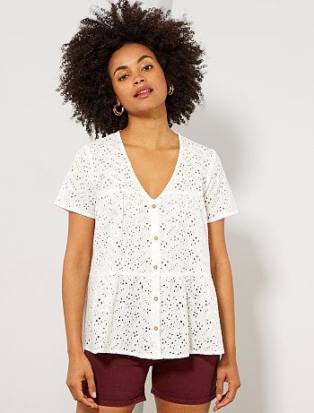 Camisa de manga corta con bordado inglés - Kiabi