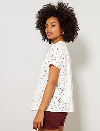 Camisa de manga corta con bordado inglés - Kiabi