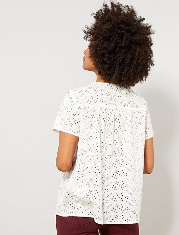 Camisa de manga corta con bordado inglés - Kiabi