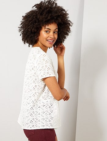 Camisa de manga corta con bordado inglés - Kiabi