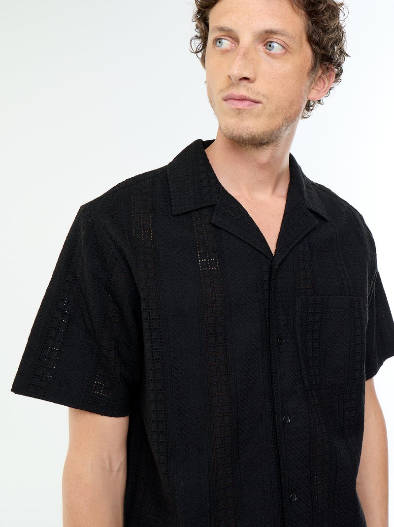 Camisa de manga corta con bordado inglés Negro - Kiabi