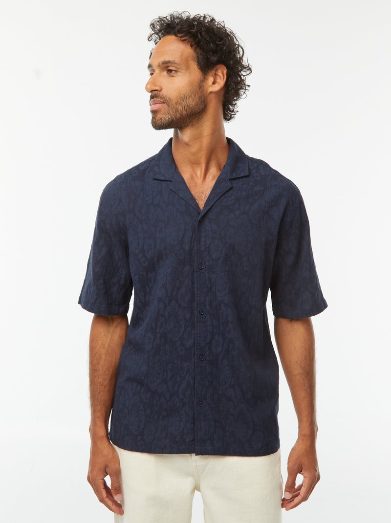 Camisa de manga corta con bordados azul - Kiabi