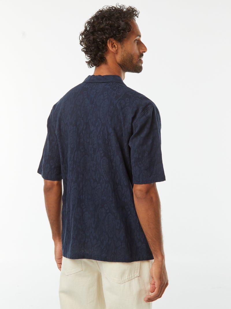 Camisa de manga corta con bordados azul - Kiabi