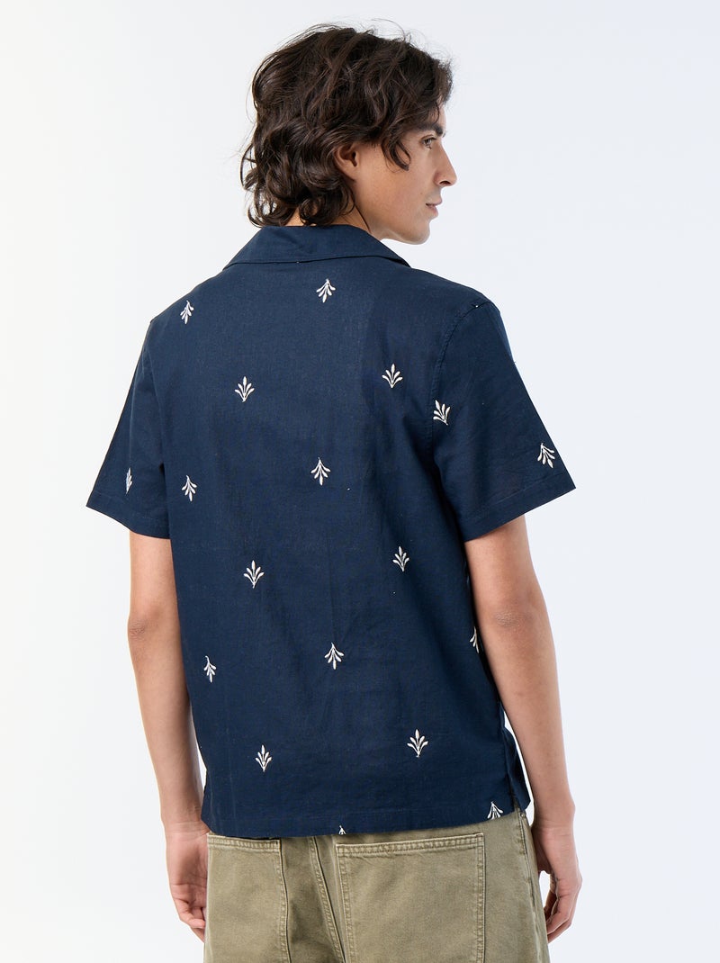 Camisa de manga corta con bordados Azul - Kiabi