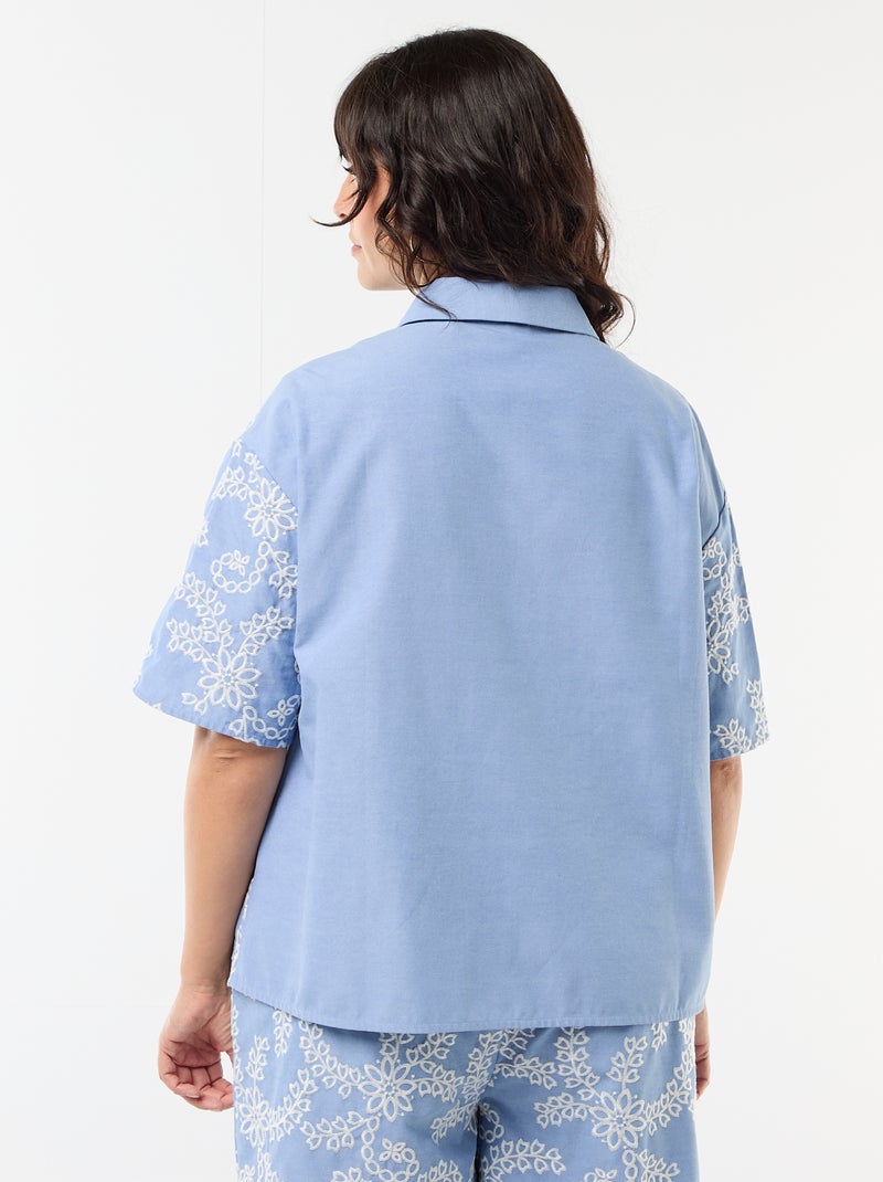 Camisa de manga corta con bordados Azul - Kiabi