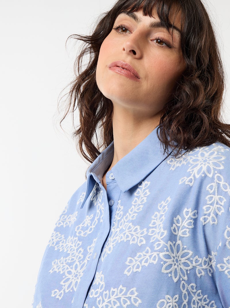 Camisa de manga corta con bordados Azul - Kiabi