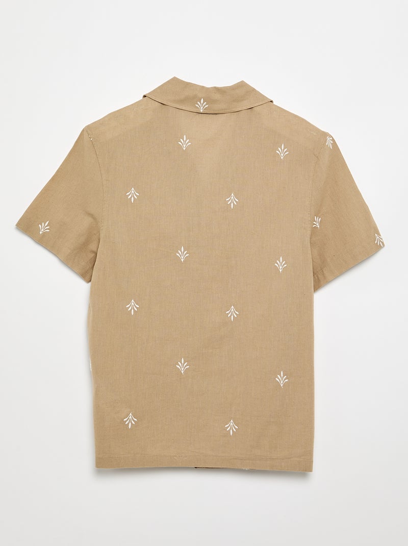 Camisa de manga corta con bordados Beige - Kiabi