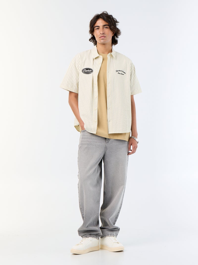 Camisa de manga corta con bordados Beige - Kiabi