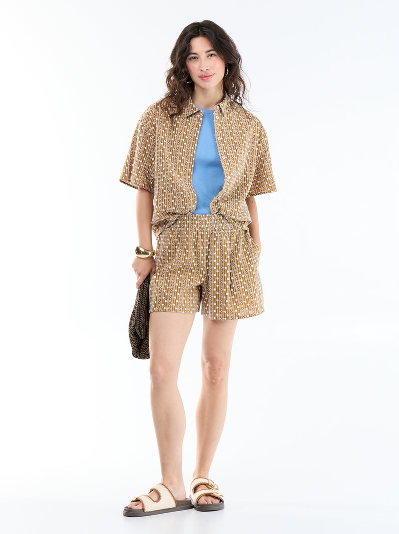 Camisa de manga corta con bordados Marron - Kiabi